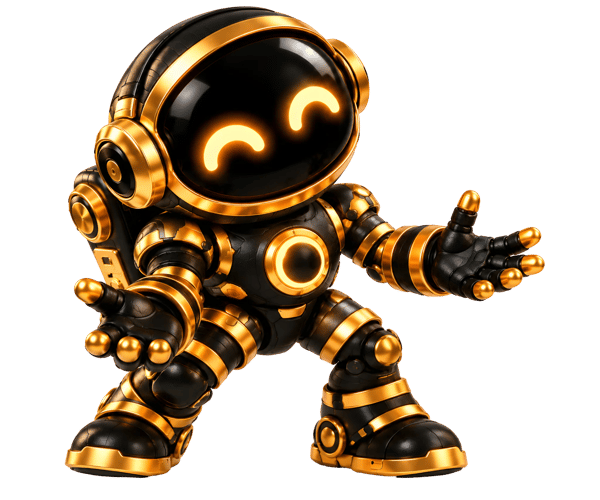 ROBÔ MASCOTE DOURADO DE BRAÇOS ABERTOS