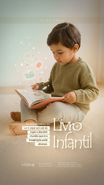 DIA INTERNACIONAL DO LIVRO INFANTIL 02 DE ABRIL ESCOLA SOCIAL MEDIA PSD EDITÁVEL 3 STORY