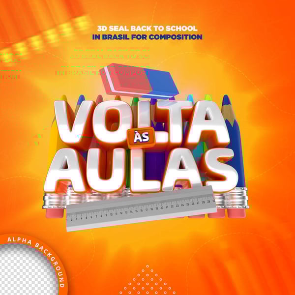 ELEMENTO 3D VOLTA ÀS AULAS MATERIAL ESCOLAR LÁPIS PNG