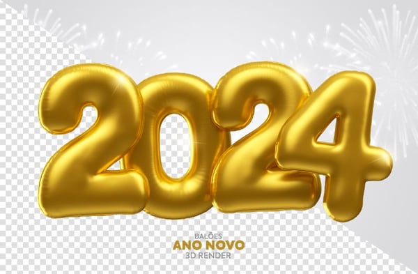 Balão Feliz Ano Novo 2024 Elemento 3D