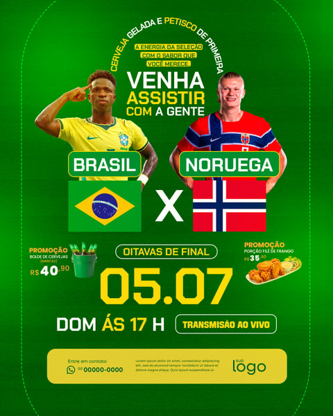 DIA DE JOGO BRASIL X NORUEGA COPA DO MUNDO 2026 PSD EDITÁVEL