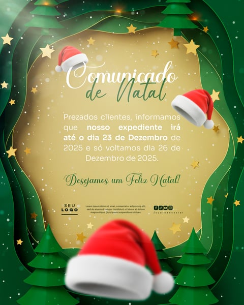 COMUNICADO DE NATAL AVISO ANÚNCIO RECESSO FERIADO SOCIAL MEDIA PSD EDITÁVEL 22
