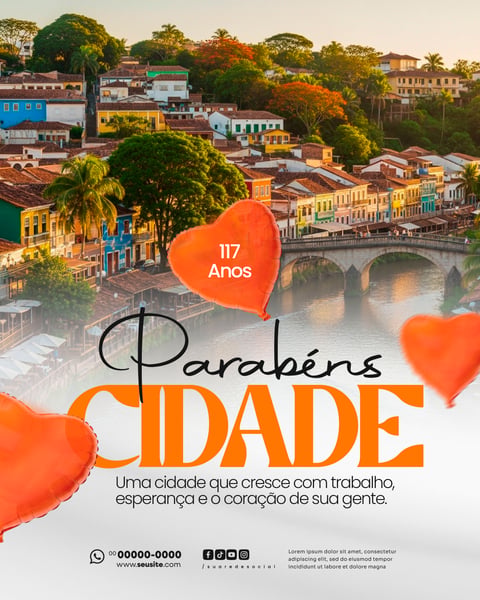 PARABÉNS CIDADE ANIVERSÁRIO SOCIAL MEDIA PSD EDITÁVEL 5