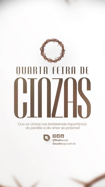 QUARTA-FEIRA DE CINZAS QUARESMA CRISTÃO CATÓLICO SOCIAL MEDIA PSD EDITÁVEL