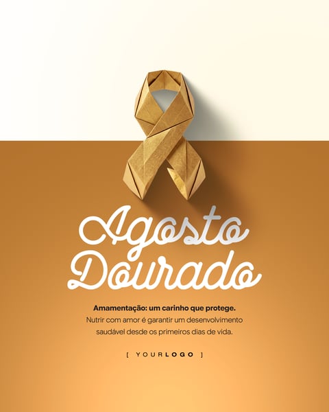 AGOSTO DOURADO LAÇO DE ORIGAMI METÁLICO POST MINIMALISTA PSD EDITÁVEL