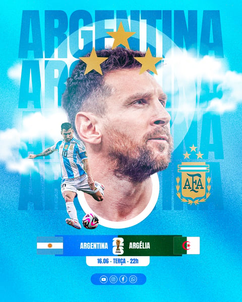 FLYER ESPORTIVO FUTEBOL SELEÇÃO ARGENTINA MESSI COPA DO MUNDO