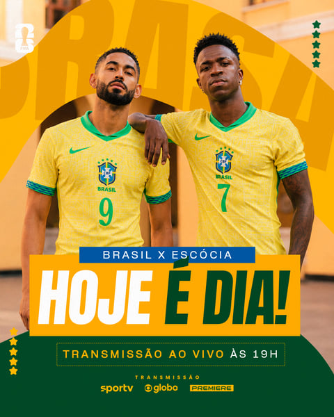 HOJE É DIA BRASIL X ESCÓCIA FUTEBOL MATHEUS CUNHA E VINI JR PSD EDITÁVEL