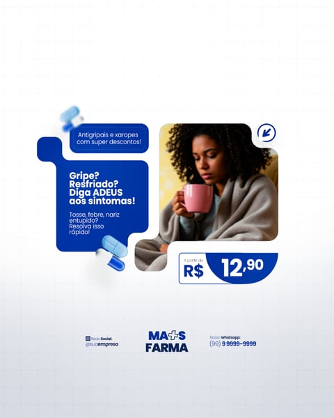 FARMÁCIA REMÉDIOS CÁPSULA FORMULAS MEDICAMNETOS PROMOÇÃO SOCIAL MEDIA PSD EDITÁVEL