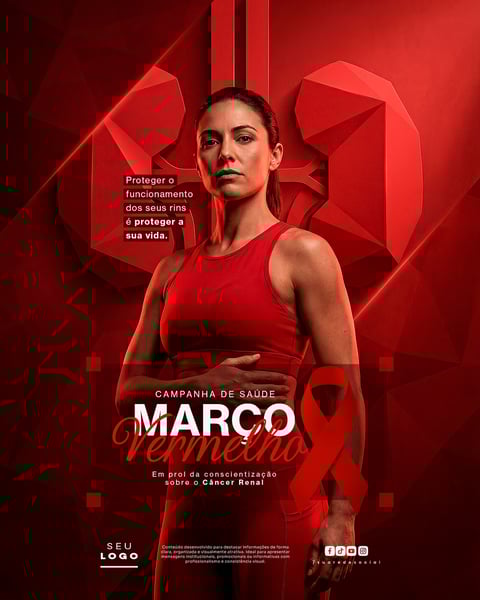 MARÇO VERMELHO CAMPANHA DE CONSCIENTIZAÇÃO SOBRE O CÂNCER RENAL E SAÚDE DOS RINS SOCIAL MEDIA PSD EDITÁVEL 1