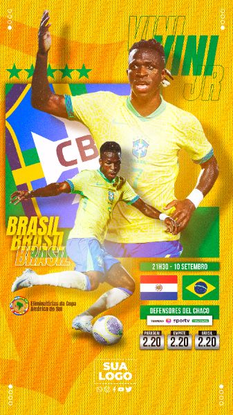 FLYER ESPORTIVO BRASIL VS PARAGUAI ELIMINATÓRIAS COPA DO MUNDO 2026 STORIES