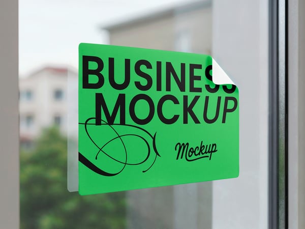 ADESIVO NA JANELA DE VIDRO MOCKUP COLAR TRANSPARENTE PAPELARIA PSD