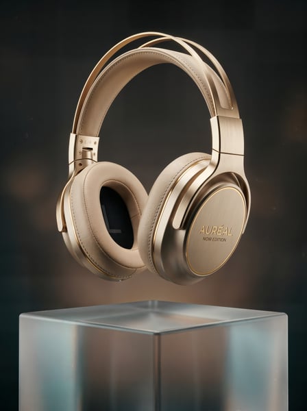 HEADPHONE SUSPENSO NO AR EM CIMA DE UM PÓDIUM DE PRODUTO 3