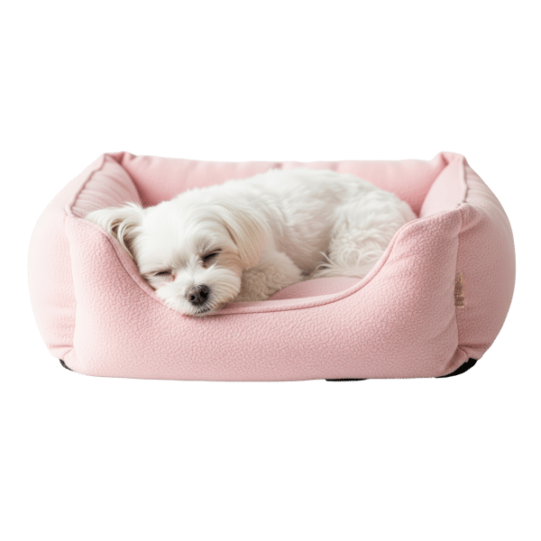 CÃO DORMINDO EM CAMA ROSA