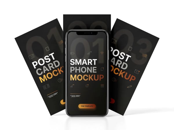 SMARTPHONE E CARTÕES MOCKUP EM SUPERFÍCIE NEUTRA VISTA FRONTAL