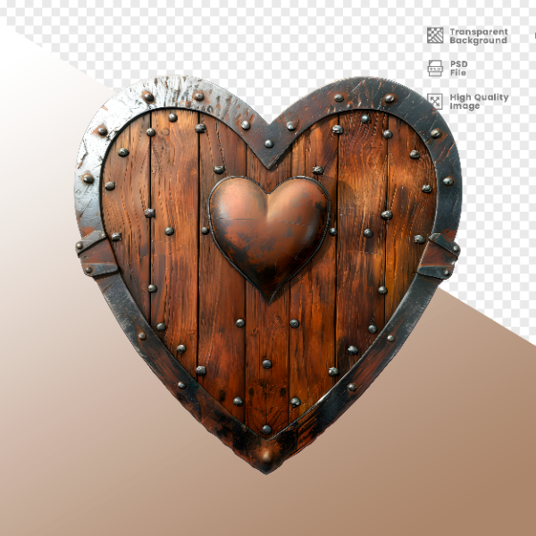 CORAÇÃO FERRO E MADEIRA  ELEMENTO 3D PARA COMPOSIÇÃO - HEART