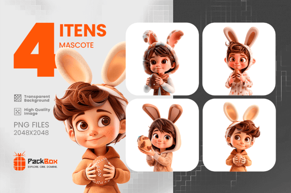 PACK COM 4 MASCOTES 3D - PÁSCOA