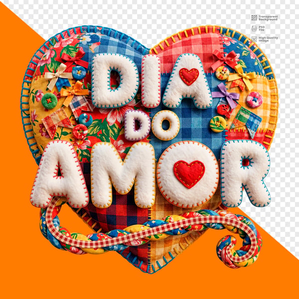 CORAÇÃO REDONDO DIA DO AMOR FELTRO PATCHWORK FLORAL BOTÕES FLORES PNG TRANSPARENTE