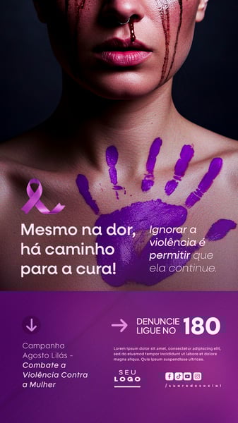 AGOSTO LILÁS CAMPANHA DE CONSCIENTIZAÇÃO AO COMBATE A VIOLÊNCIA CONTRA A MULHER SOCIAL MEDIA PSD EDITÁVEL STORY 2
