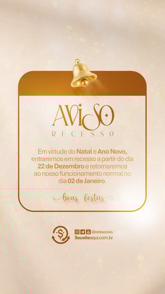 AVISO INFORME HORÁRIO COMUNICADO FELIZ NATAL ANO NOVO SOCIAL MEDIA PSD EDITÁVEL