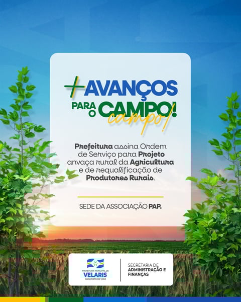 PREFEITURA AVANÇOS PARA O CAMPO AVISO INFORME COMUNICADO SOCIAL MEDIA PSD EDITÁVEL
