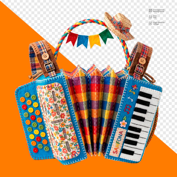 SANFONA DUPLA ACORDEON PATCHWORK CHAPÉU PALHA BAIXÃO FESTA JUNINA PNG TRANSPARENTE