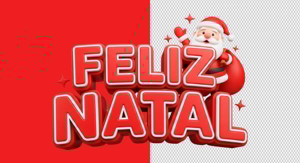 SELO 3D FELIZ NATAL EM 3D COM PAPAI NOEL ASCENDENDO PNG TRANSPARENTE