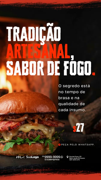HAMBURGUERIA NA BRASA ARTESANAL GOURMET SOCIAL MEDIA PSD EDITÁVEL 7 STORY