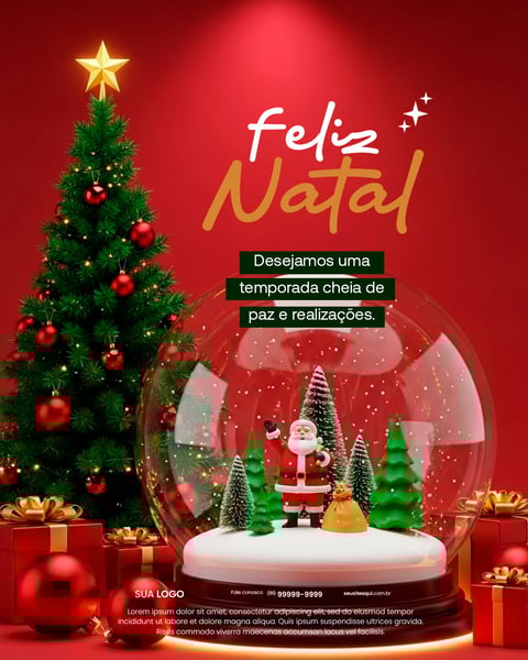 Feliz Natal: Papai Noel, Árvore, Presentes E Globo De Neve Social Media PSD Editável
