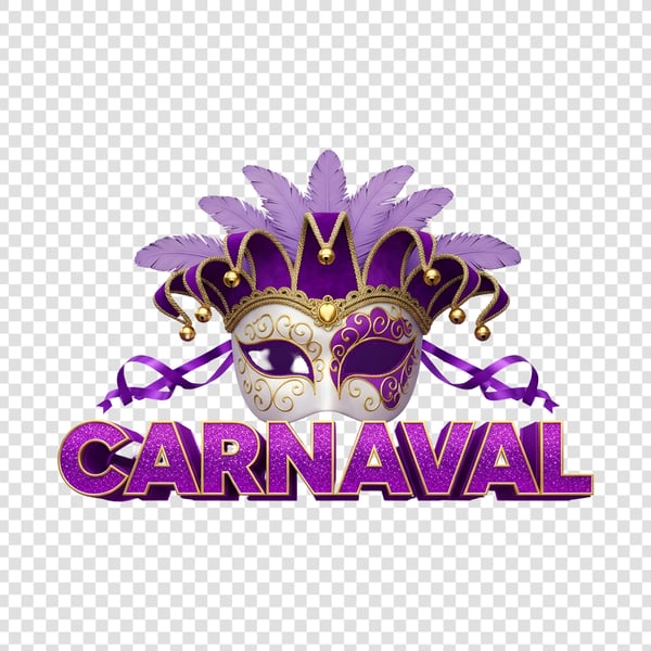 TEXTO COLORIDO ESTILIZADO PARA O CARNAVAL COM BRILHO E UMA MÁSCARA DE CARNAVAL ATRÁS SELO 3D 03