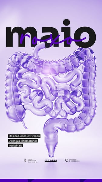 MAIO ROXO CONSCIENTIZAÇÃO DE DOENÇAS INFLAMATÓRIAS INTESTINAIS SOCIAL MEDIA PSD EDITÁVEL