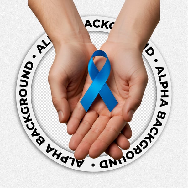 MÃOS SEGURANDO FITA AZUL DE CAMPANHA DE NOVEMBRO AZUL