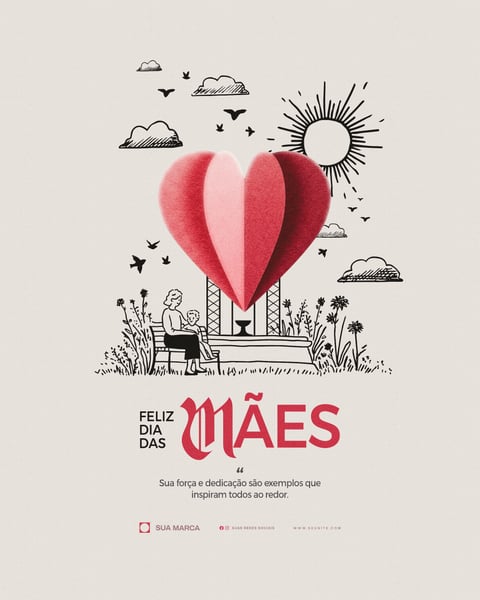Feliz Dia das Mães 10 de Maio Ilustração Line Art Social Media PSD Editável