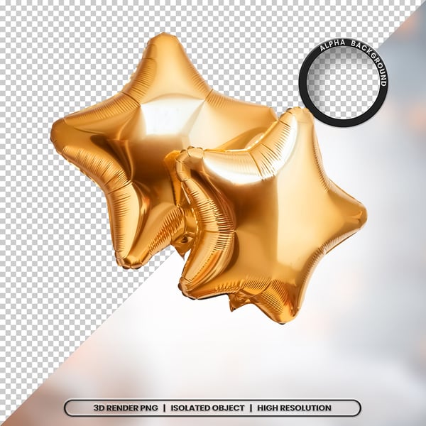3D RENDER BALÃO METALIZADO ESTRELA DOURADO ELEMENTO ÍCONE PSD PNG