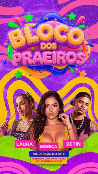 FLYER PARA EVENTOS BLOCO DOS PRAIEIROS 3 STORYS