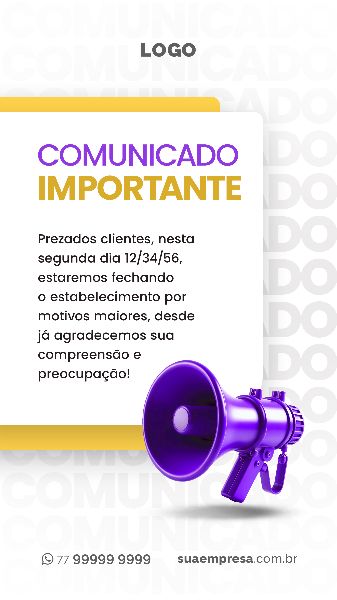 SOCIAL MEDIA PARA AVISOS E COMUNICADOS - ROXO AMARELO