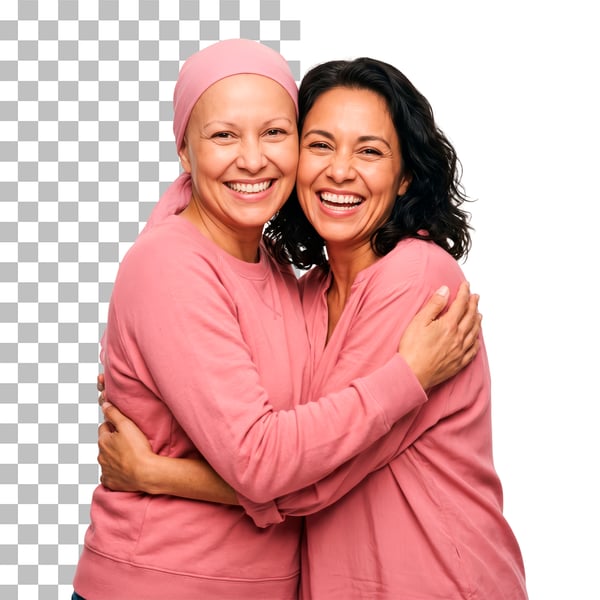 MULHER COM ROUPA ROSA ABRAÇADAS CAMPANHA OUTUBRO ROSA PSD EDITÁVEL