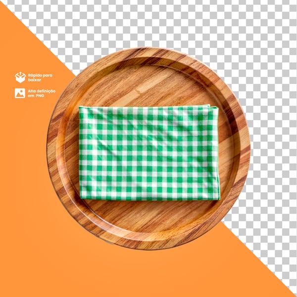 BIB PRATO DE MADEIRA COM UM PANO XADREZ EM CIMA ELEMENTO PARA COMPOSIÇÃO PNG (7)