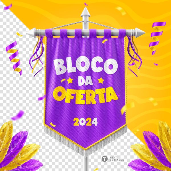 FLÂMULA DE CARNAVAL BLOCO DA OFERTA ELEMENTO 3D