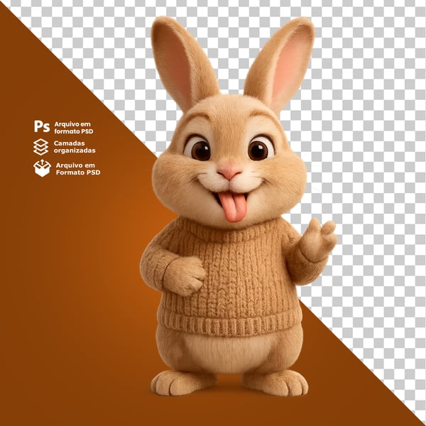 MVJ COELHO FAZENDO CARETA COM LÍNGUA DE FORA COMPOSIÇÃO 3D