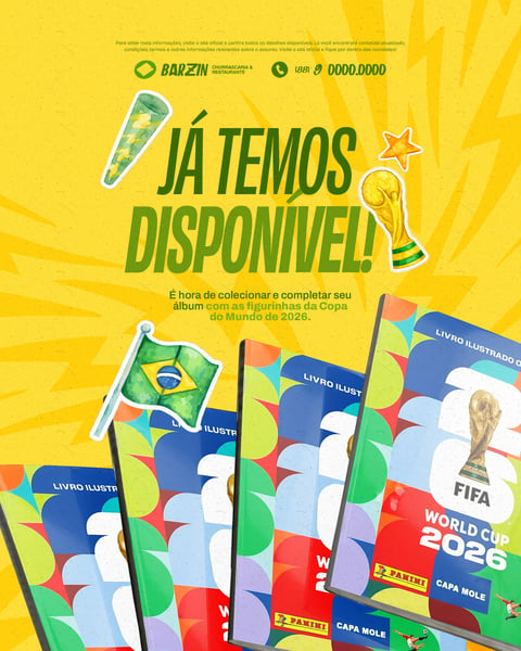 Copa do Mundo 2026 Bar Restaurante Álbum Figurinhas Panini Disponível Social Media PSD Editável