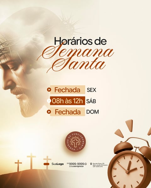 HORÁRIO DE FUNCIONAMENTO SEMANA SANTA INFORMATIVO SOCIAL MEDIA PSD EDITÁVEL 2