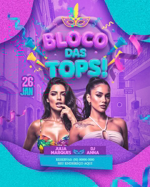 FLYER PARA EVENTOS BLOCO DAS TOPS FEED