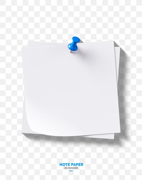 Bloco de Notas Papel Preso com Alfinete Elemento 3D PNG Transparente