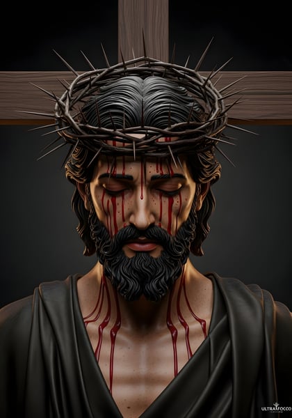 JESUS CRISTO COM A COROA DE ESPINHO E A CRUZ DE MADEIRA 06