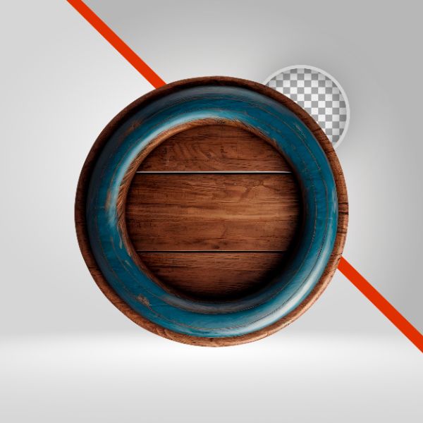 CÍRCULO DE MADEIRA 3D AZUL, RODA PARA TEXTO, ELIPSE VINTAGE, ELEMENTO PNG, COMPOSIÇÃO SÃO JOÃO, ARRAIÁ, EVENTO, FLYERS