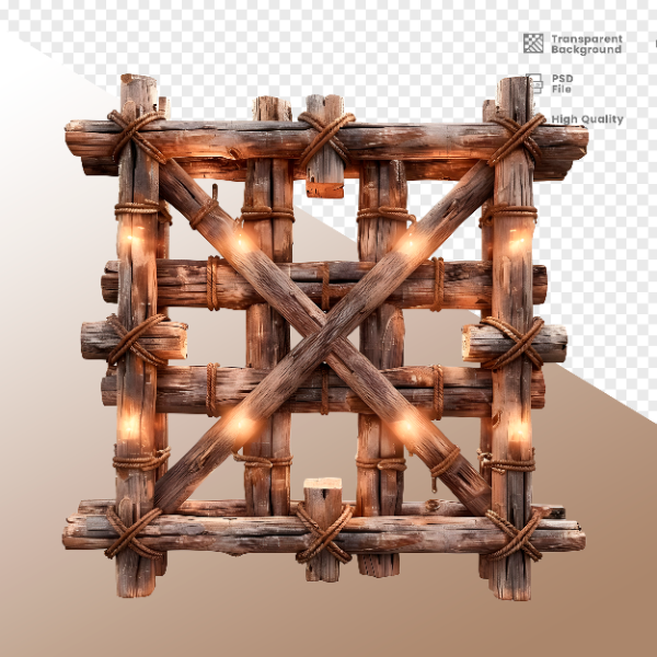 CERCA DE MADEIRA COM LUZ - ELEMENTO 3D PARA COMPOSIÇÃO - WOOD