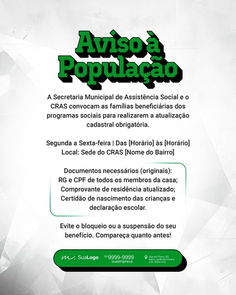 AVISO A POPULAÇÃO PREFEITURA PSD EDITÁVEL
