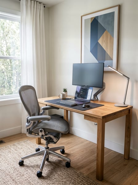 ESCRITÓRIO HOME OFFICE COM DESKTOP E CADEIRA 2
