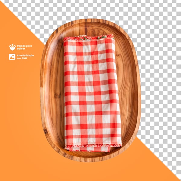 DUH PRATO DE MADEIRA COM UM PANO XADREZ EM CIMA ELEMENTO PARA COMPOSIÇÃO PNG (2)