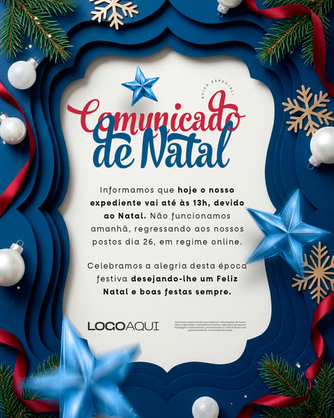 AVISO DE EXPEDIENTE NATALINO REGIME ONLINE SOCIAL MEDIA FLYER PSD EDITÁVEL